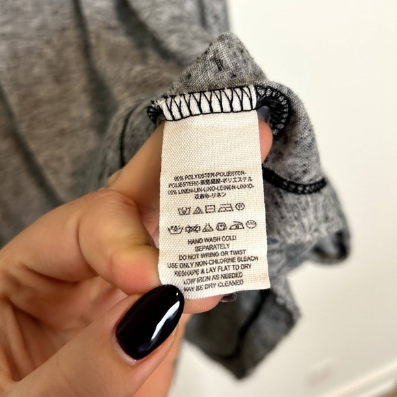 We The Free Womens Top Size Large Heathered Gray Linen Blouse 3/4 Sleeve - Picture 10 of 16